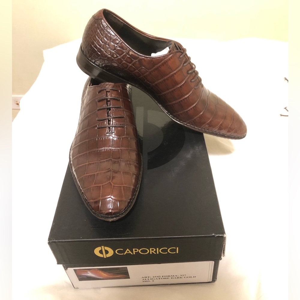 Caporicci 2543 Alligator Leather Brown Oxford Dress Shoes